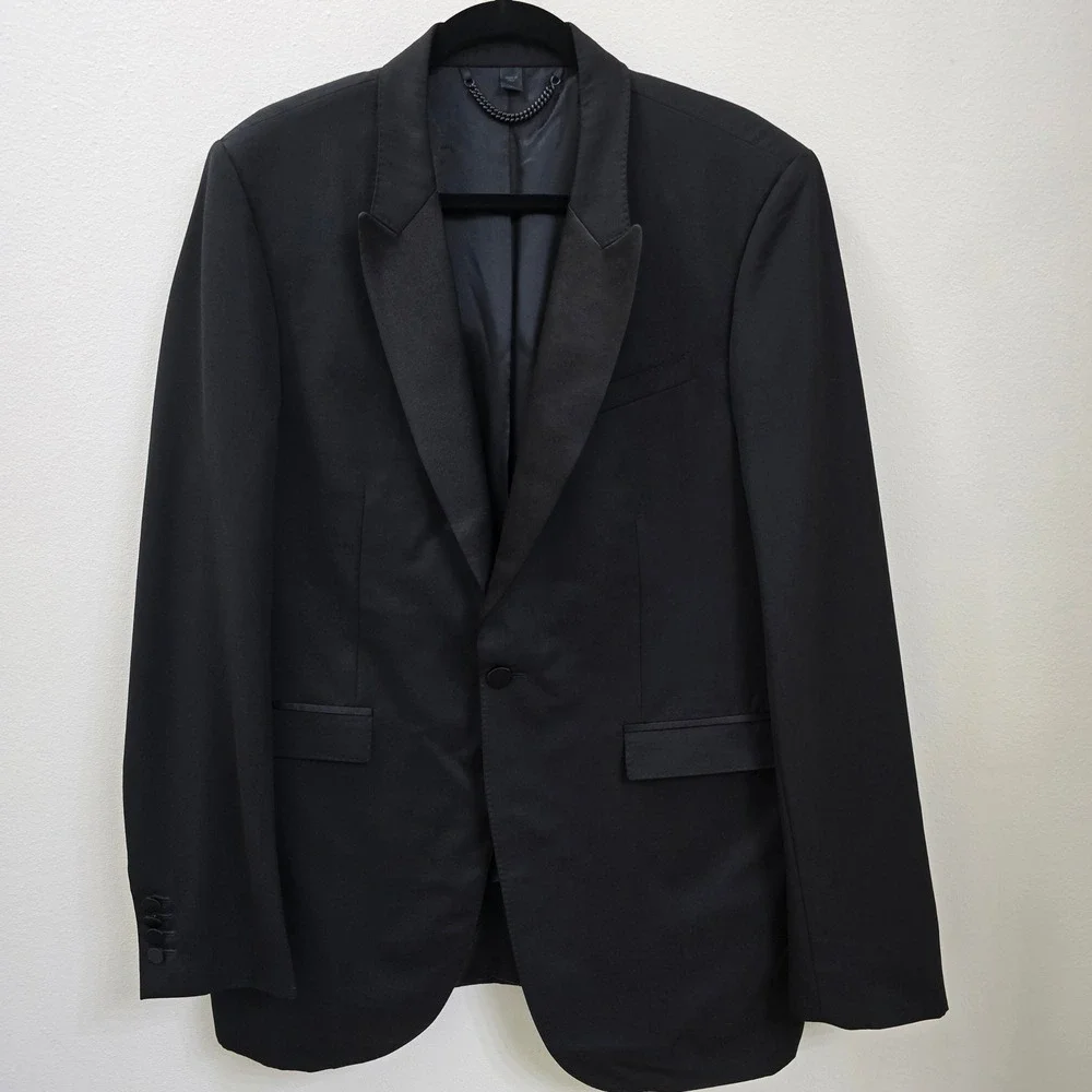 Burberry Prorsum Mens Black Virgin Wool Satin Peak Lapel Tuxedo Blazer Jacket 54